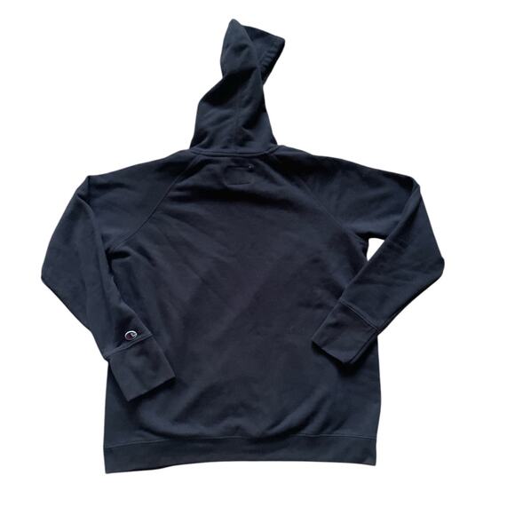 Champion Black Unisex Sweatshirt Hoodie Size Large Retro Comfy Blue Logo - Picture 2 of 7